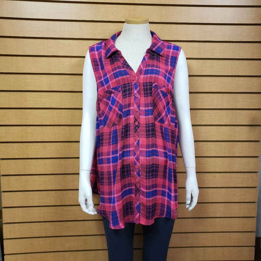Torrid Plaid Button Down Tank Top Size 3 Pockets